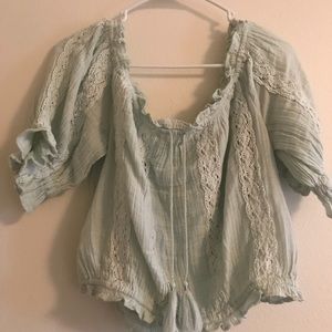 American Eagle Mint Green Boho Crop Top. Sz L.